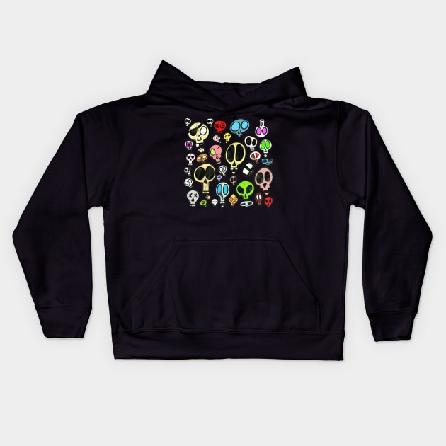 Collection of Colourful Cartoon Skulls Kids Hoodie by Squeeb Creative
